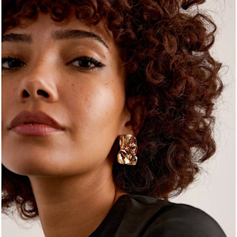 NEW~ Anthropologie Rectangle Textured Oversized Gold Stud Earrings